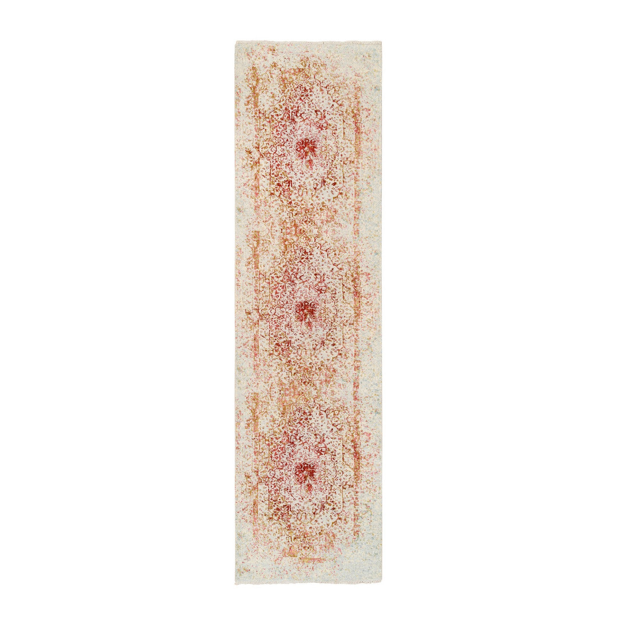 Pink 2'7" x 9'9" Modern and Contemporary Hand knotted Wool/Silk Rug - Sku: O063464