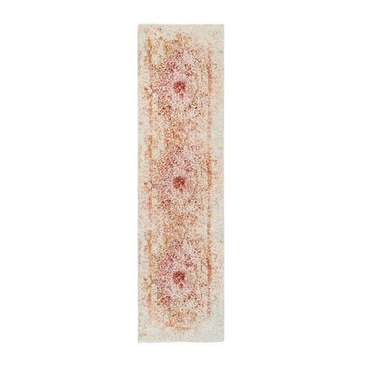 Modern and Contemporary Wool & Silk Hand Knotted Rug Pink No Border 2.7X9.9 -O063464