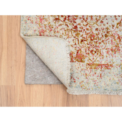 Modern and Contemporary Wool & Silk Hand Knotted Rug Pink No Border 2.7X9.9 -O063464