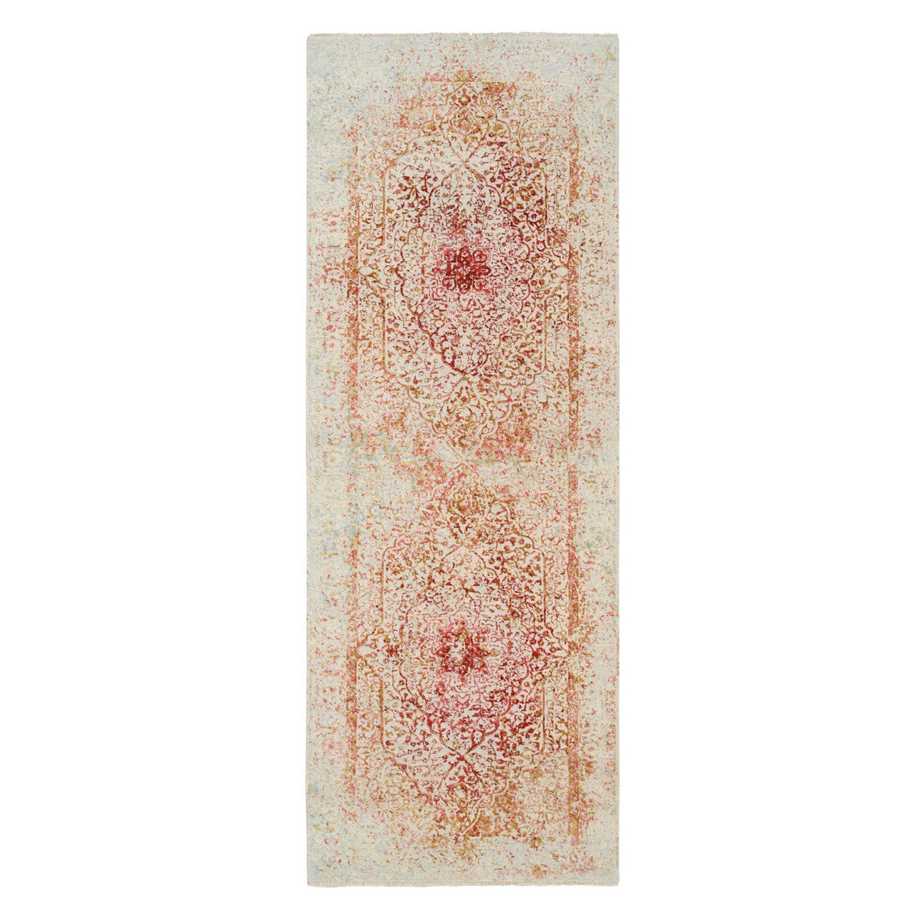 Pink 4'0" x 11'9" Modern and Contemporary Hand knotted Wool/Silk Rug - Sku: O063466