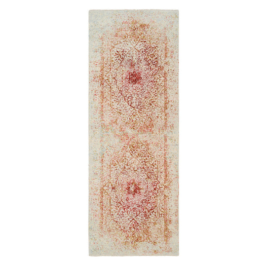 Modern and Contemporary Wool & Silk Hand Knotted Rug Pink No Border 4.0X11.9 -O063466