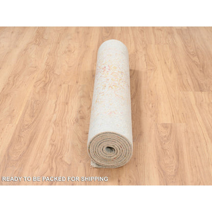 Modern and Contemporary Wool & Silk Hand Knotted Rug Pink No Border 4.0X11.9 -O063466