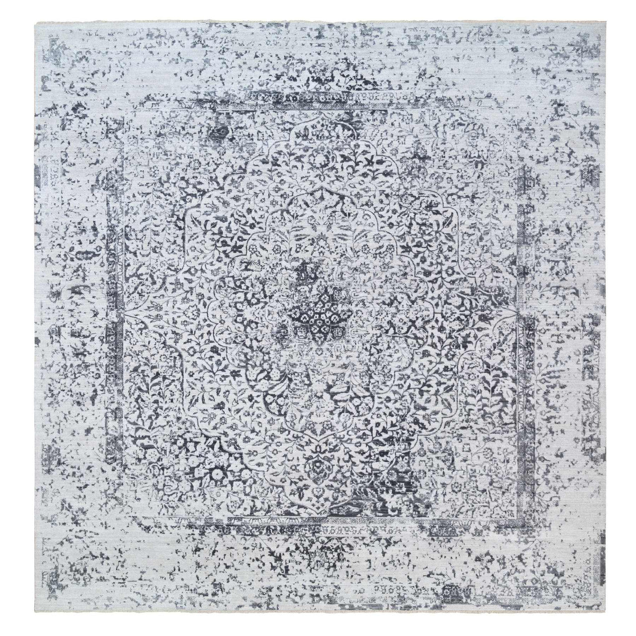 Gray 12'0" x 12'0" Transitional Hand knotted Wool/Silk Rug - Sku: O063467