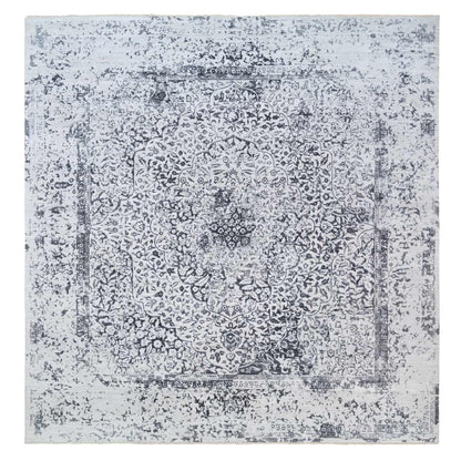 Transitional Wool & Silk Hand Knotted Rug Grey No Border 12.0X12.0 -O063467