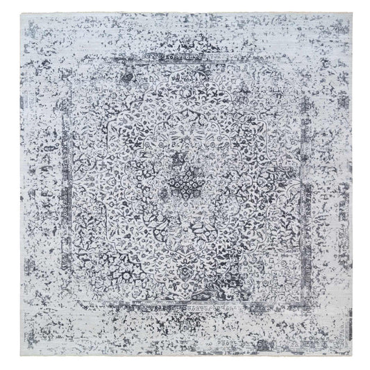 Transitional Wool & Silk Hand Knotted Rug Grey No Border 12.0X12.0 -O063467