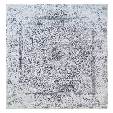 Transitional Wool & Silk Hand Knotted Rug Grey No Border 12.0X12.0 -O063467