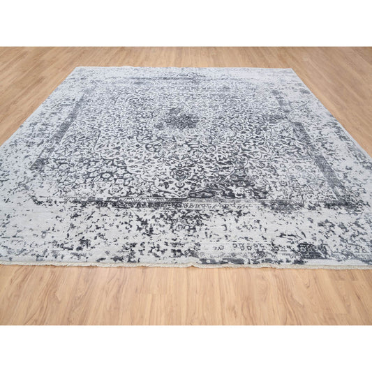 Transitional Wool & Silk Hand Knotted Rug Grey No Border 12.0X12.0 -O063467
