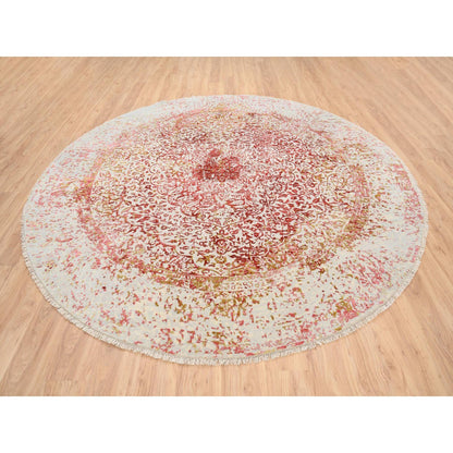 Modern and Contemporary Wool & Silk Hand Knotted Rug Pink Ivory 9.8X9.8 -O063468