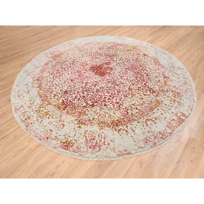 Modern and Contemporary Wool & Silk Hand Knotted Rug Pink Ivory 9.8X9.8 -O063468