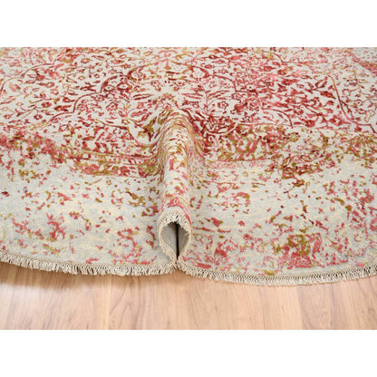 Modern and Contemporary Wool & Silk Hand Knotted Rug Pink Ivory 9.8X9.8 -O063468