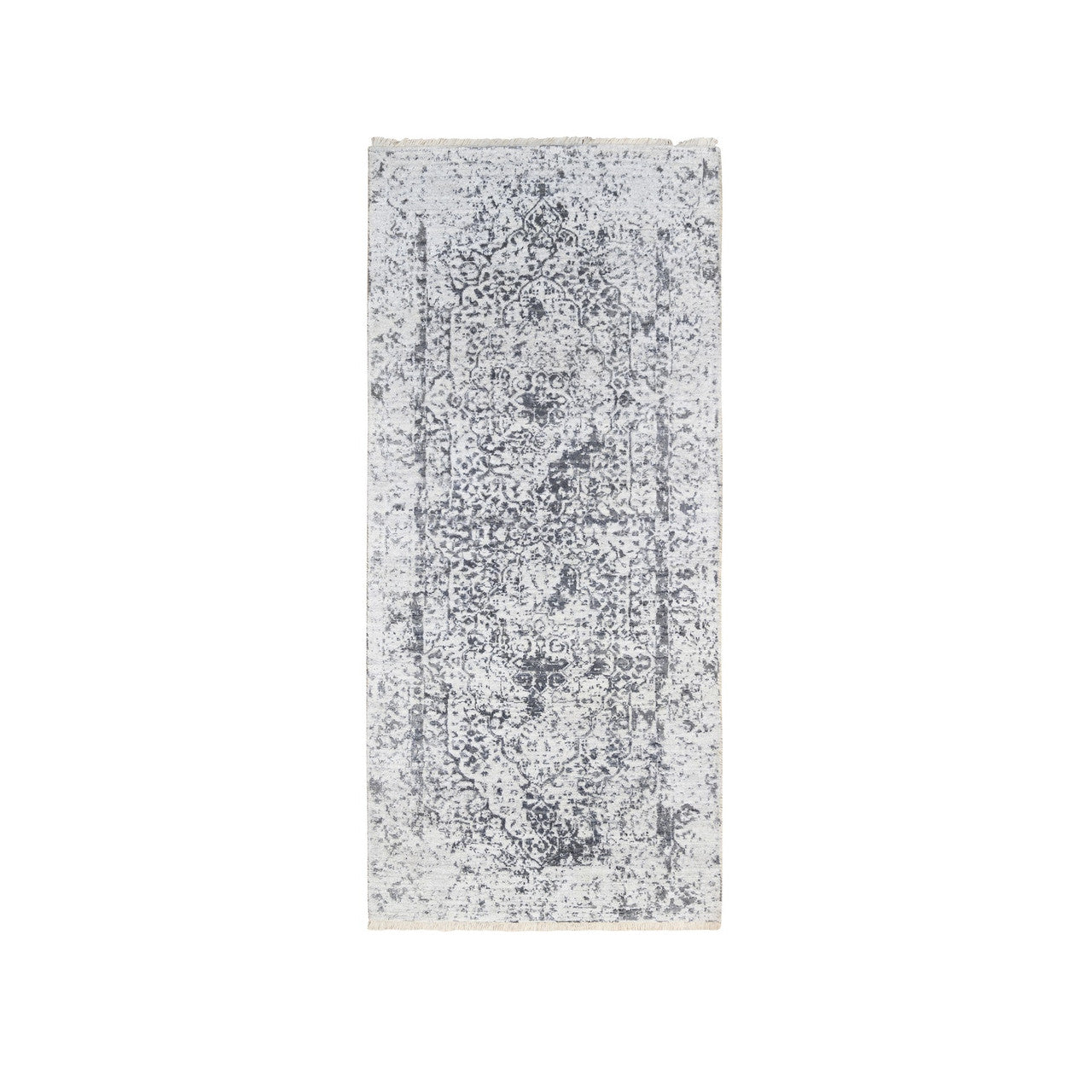Gray 2'6" x 5'10" Transitional Hand knotted Wool/Silk Rug - Sku: O063475