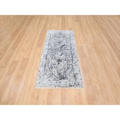 Transitional Wool & Silk Hand Knotted Rug Grey No Border 2.6X5.10 -O063475