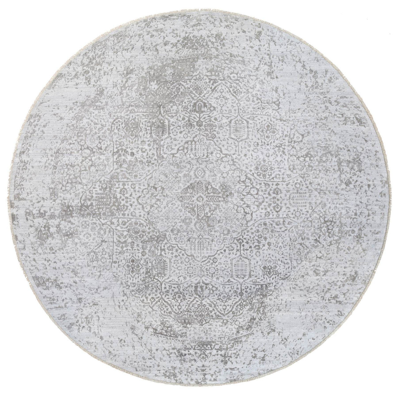Gray 11'9" x 11'9" Transitional Hand knotted Wool/Silk Rug - Sku: O063477