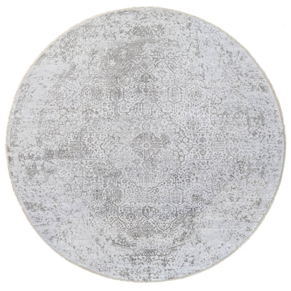 Transitional Wool & Silk Hand Knotted Rug Grey No Border 11.9X11.9 -O063477