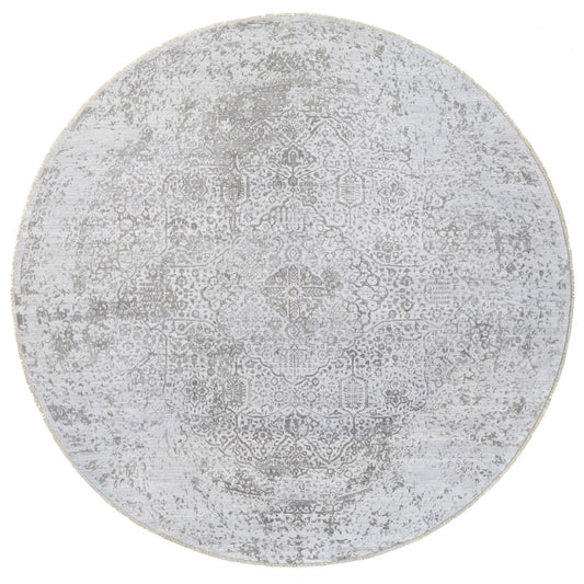 Transitional Wool & Silk Hand Knotted Rug Grey No Border 11.9X11.9 -O063477