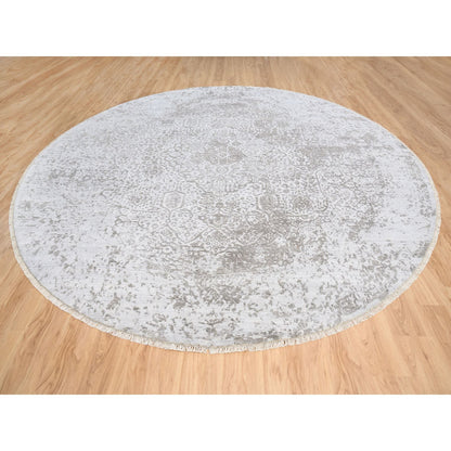 Transitional Wool & Silk Hand Knotted Rug Grey No Border 11.9X11.9 -O063477