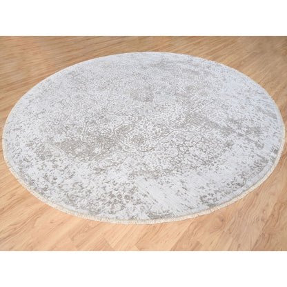 Transitional Wool & Silk Hand Knotted Rug Grey No Border 11.9X11.9 -O063477