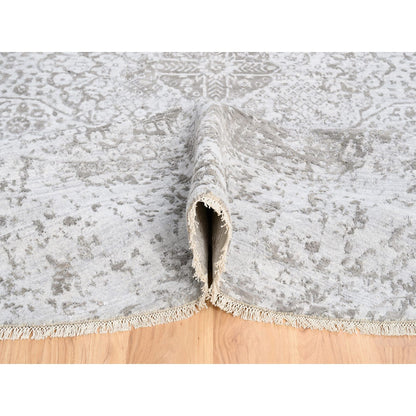 Transitional Wool & Silk Hand Knotted Rug Grey No Border 11.9X11.9 -O063477