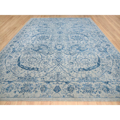 Transitional Wool & Silk Hand Loomed Rug Blue No Border 11.10X15.0 -O063480