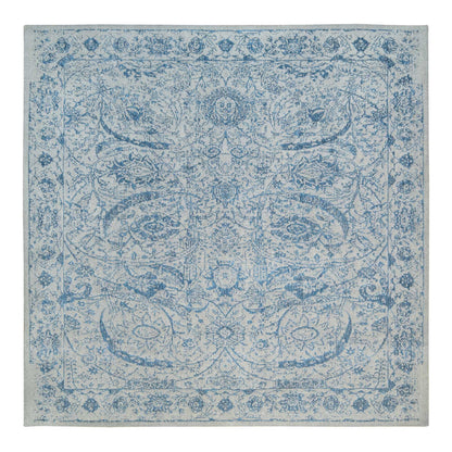 Transitional Wool & Silk Hand Loomed Rug Blue No Border 10.0X10.0 -O063481