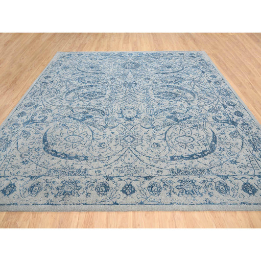 Transitional Wool & Silk Hand Loomed Rug Blue No Border 10.0X10.0 -O063481
