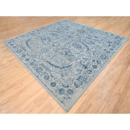 Transitional Wool & Silk Hand Loomed Rug Blue No Border 10.0X10.0 -O063481