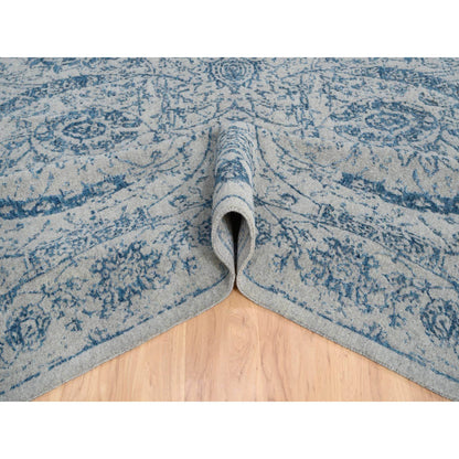 Transitional Wool & Silk Hand Loomed Rug Blue No Border 10.0X10.0 -O063481