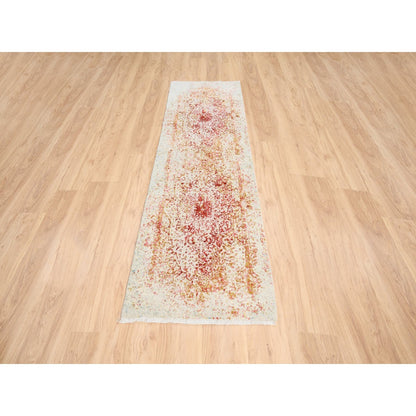 Modern and Contemporary Wool & Silk Hand Knotted Rug Pink No Border 2.4X8.0 -O063482