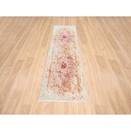Modern and Contemporary Wool & Silk Hand Knotted Rug Pink No Border 2.4X8.0 -O063482