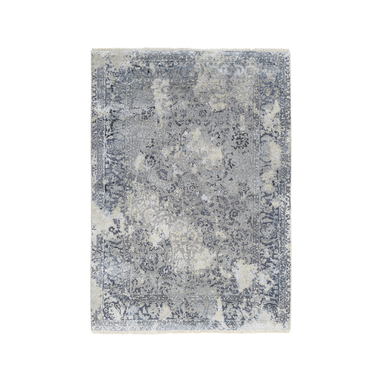 Transitional Wool & Silk Hand Knotted Rug Grey No Border 3.10X6.0 -O063483