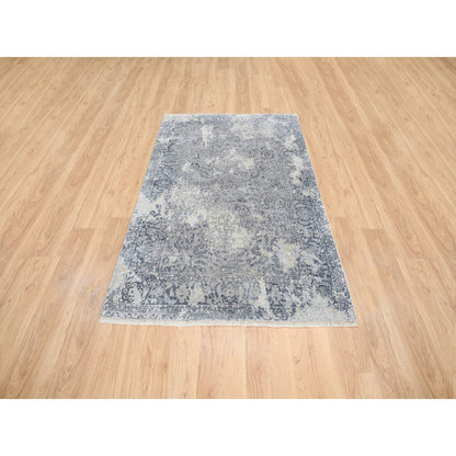 Transitional Wool & Silk Hand Knotted Rug Grey No Border 3.10X6.0 -O063483