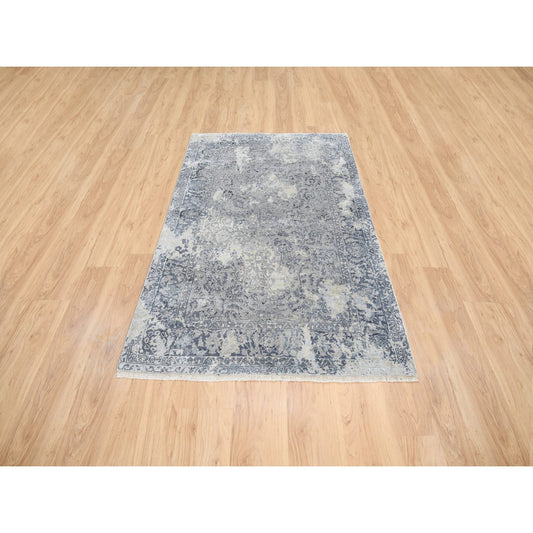 Transitional Wool & Silk Hand Knotted Rug Grey No Border 3.10X6.0 -O063483