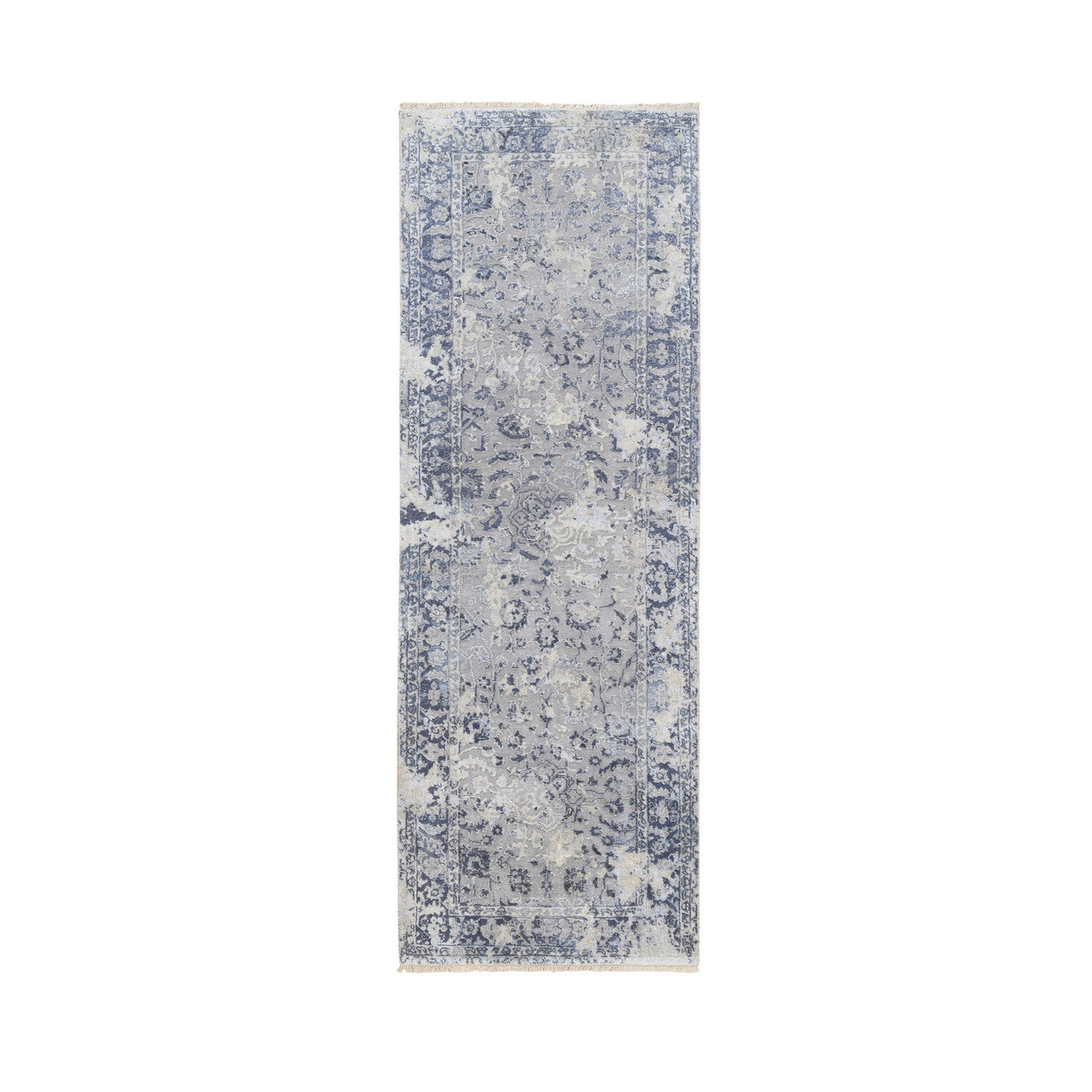 Gray 2'8" x 7'8" Transitional Hand knotted Wool/Silk Rug - Sku: O063496