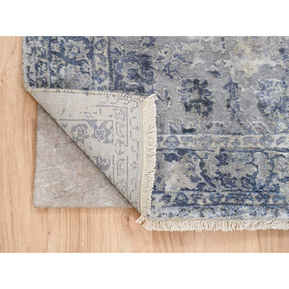Transitional Wool & Silk Hand Knotted Rug Grey Blue 2.8X7.8 -O063496
