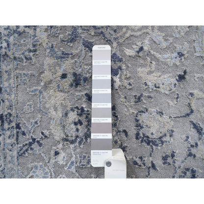 Transitional Wool & Silk Hand Knotted Rug Grey Blue 2.8X7.8 -O063496