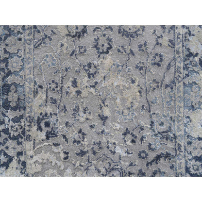 Transitional Wool & Silk Hand Knotted Rug Grey Blue 2.8X7.8 -O063496