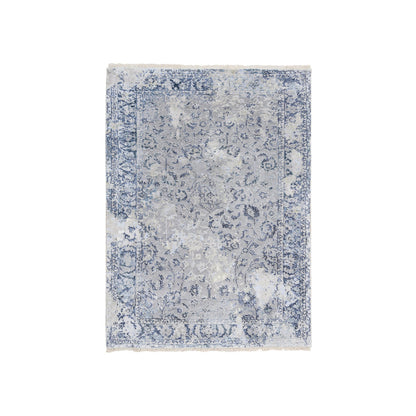 Transitional Wool & Silk Hand Knotted Rug Grey Blue 3.2X4.10 -O063497