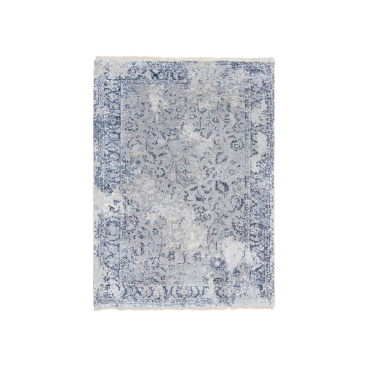 Transitional Wool & Silk Hand Knotted Rug Grey Blue 3.2X4.10 -O063497