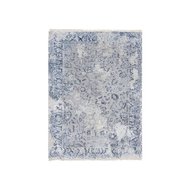 Transitional Wool & Silk Hand Knotted Rug Grey Blue 3.2X4.10 -O063497
