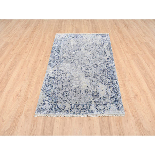 Transitional Wool & Silk Hand Knotted Rug Grey Blue 3.2X4.10 -O063497