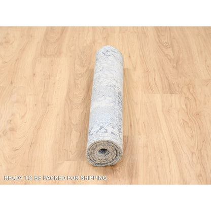 Transitional Wool & Silk Hand Knotted Rug Grey Blue 3.2X4.10 -O063497