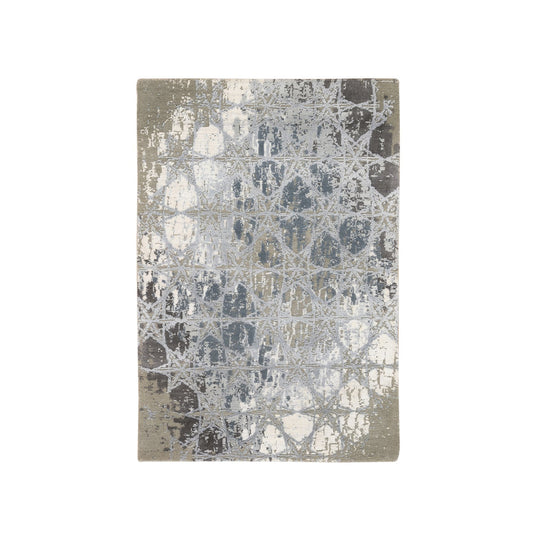 Modern and Contemporary Wool & Silk Hand Knotted Rug Grey No Border 3.0X5.0 -O063499