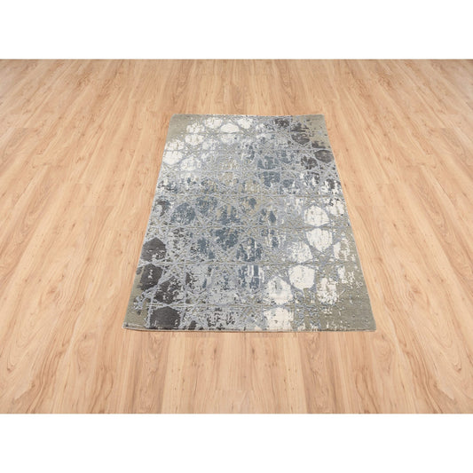 Modern and Contemporary Wool & Silk Hand Knotted Rug Grey No Border 3.0X5.0 -O063499