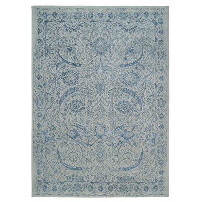 Transitional Wool & Silk Hand Loomed Rug Blue No Border 10.0X14.0 -O063508