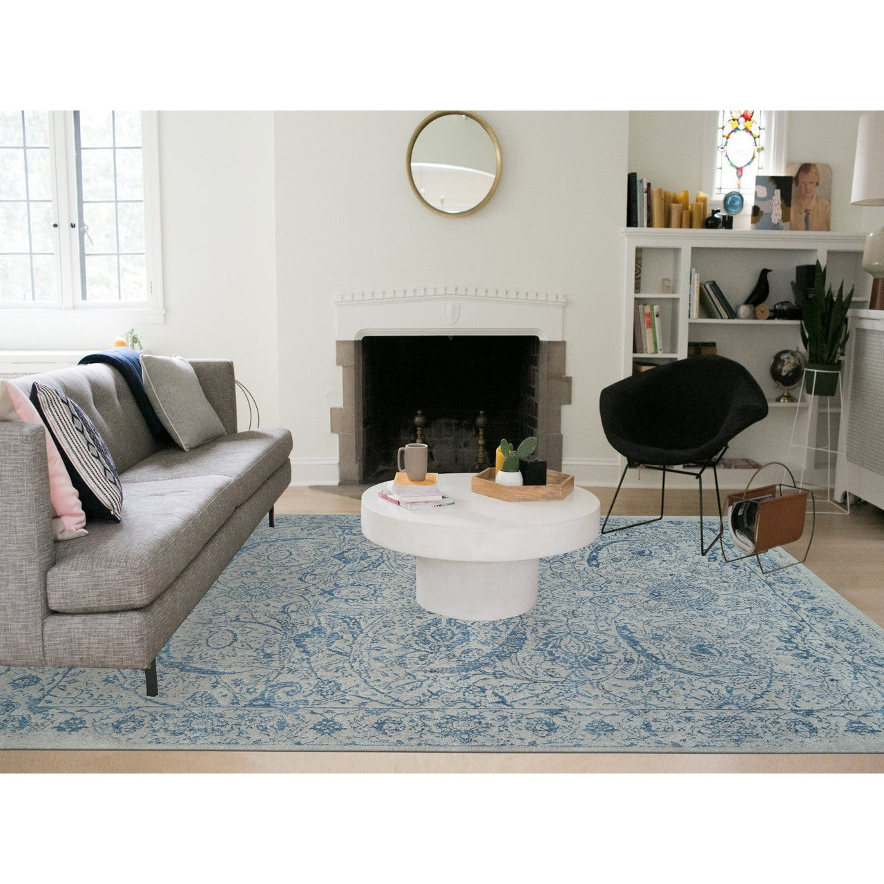 Transitional Wool & Silk Hand Loomed Rug Blue No Border 10.0X14.0 -O063508