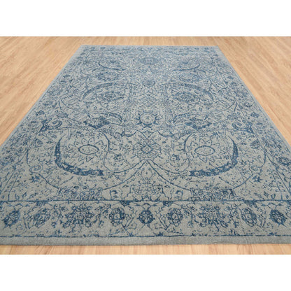 Transitional Wool & Silk Hand Loomed Rug Blue No Border 10.0X14.0 -O063508