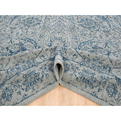 Transitional Wool & Silk Hand Loomed Rug Blue No Border 10.0X14.0 -O063508