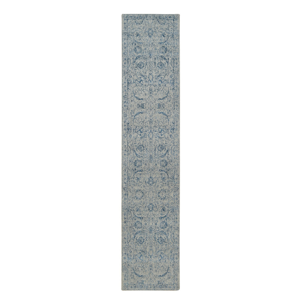 Blue 2'6" x 12'0" Transitional Handloom Wool/Silk Rug - Sku: O063509