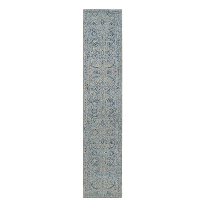 Transitional Wool & Silk Hand Loomed Rug Blue No Border 2.6X12.0 -O063509
