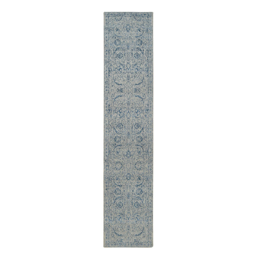 Transitional Wool & Silk Hand Loomed Rug Blue No Border 2.6X12.0 -O063509
